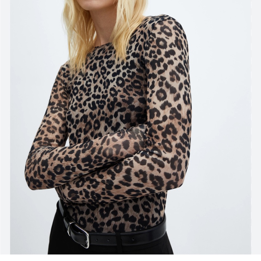Mango mesh animal print shirt